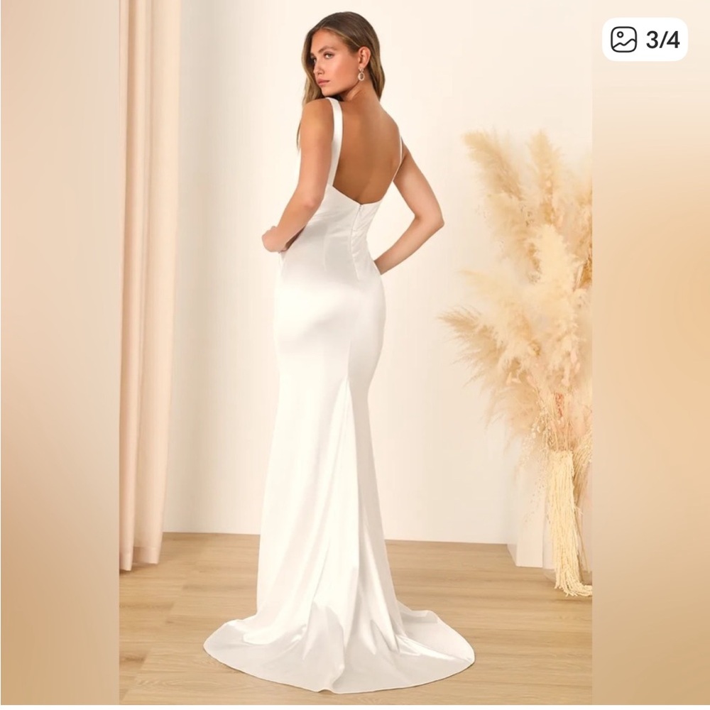 NWT Lulu’s White Fit and Flare Satin Dress